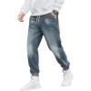 imageOYOANGLE Mens Jeans Jogger Pants Elastic Drawstring Waist Tapered Denim Trousers with PocketLight Wash