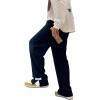 imageOYOANGLE Mens Letter Patch Side Split Drawstring Waist Sweatpants Textured Pockets Straight Leg PantsBlack Ink