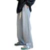 imageOYOANGLE Mens Letter Patch Side Split Drawstring Waist Sweatpants Textured Pockets Straight Leg PantsGrey