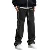 imageOYOANGLE Mens Letter Patched Drawstring Waisted Cargo Pants Seam Side Loose Fit Sports JoggersBlack