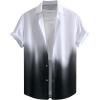 imageOYOANGLE Mens Ombre Button Down Shirts Collar Neck Short Sleeve Casual Shirt TopBlack and White