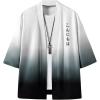 imageOYOANGLE Mens Ombre Letter Print 34 Sleeve Shirt Open Front Loose Casual Kimono TopsBlack and White