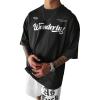 imageOYOANGLE Mens Oversized Graphic Print Short Sleeve Round Neck Streetwear Tee Shirt TopsBlack