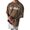 imageOYOANGLE Mens Oversized Graphic Print Short Sleeve Round Neck Streetwear Tee Shirt TopsBrown