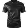 imageOYOANGLE Mens PU Leather V Neck Short Sleeve TShirt Party Solid Muscle Tee Tops ClubwearBlack