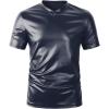 imageOYOANGLE Mens PU Leather V Neck Short Sleeve TShirt Party Solid Muscle Tee Tops ClubwearDark Blue