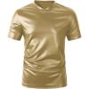 imageOYOANGLE Mens PU Leather V Neck Short Sleeve TShirt Party Solid Muscle Tee Tops ClubwearGold