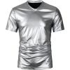 imageOYOANGLE Mens PU Leather V Neck Short Sleeve TShirt Party Solid Muscle Tee Tops ClubwearSilver