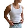 imageOYOANGLE Mens Rib Knit Scoop Neck Sleeveless Tank Top Basic Solid Fitted Vest Tops Muscle UndershirtsWhite