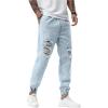 imageOYOANGLE Mens Ripped Jogger Jeans Drawstring Waist Distressed Denim Pants with PocketLight Wash