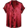 imageOYOANGLE Mens Satin Floral Print Button Down Front Lapel Collar Solid Short Sleeve ShirtBurgundy