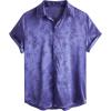 imageOYOANGLE Mens Satin Floral Print Button Down Front Lapel Collar Solid Short Sleeve ShirtPurple Solid