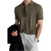 imageOYOANGLE Mens Short Sleeve Collared Shirts Button Front Ribbed Knit Solid Shirt TopArmy Green