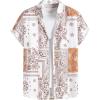 imageOYOANGLE Mens Short Sleeve Hawaiian Shirt Paisley Print Casual Button Down Aloha ShirtKhaki and Beige
