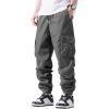 imageOYOANGLE Mens Solid Drawstring Waist Flap Pocket Streetwear Cargo Pants Sports Outdoor Jogger TrousersGrey