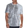 imageOYOANGLE Mens Sparkly Sequin Shirt Crew Neck Short Sleeve Shiny Tee Tops Nightclub Glitter T ShirtsSilver