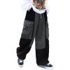 imageOYOANGLE Mens Streetwear Colorblock Drawstring Waist Wide Leg Baggy Corduroy Cargo PantsBlack Grey