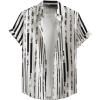 imageOYOANGLE Mens Striped Button Down Shirts Collar Neck Short Sleeve Casual Beach Vacation TopsBlack and White