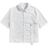 imageOYOANGLE Mens Striped Print Button Down Short Sleeve Flap Pocket Crop Shirt TopsWhite