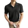 imageOYOANGLE Mens V Neck Short Sleeve Shirts Ribbed Knit Collar Casual TopsBlack