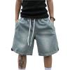 imageOYOANGLE Mens Vintage Denim Shorts Baggy Jean Shorts Elastic Drawstring Waist Baggy Jorts StreetwearBlue