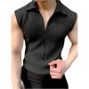 imageOYOANGLE Mens Zip Up Sleeveless Shirts Collared Neck Ribbed Knit Slim Fit Solid Casual Tank Tops StreetwearBlack