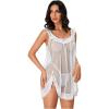 imageOYOANGLE Womens 2 Piece Mesh Sheer Floral Lace Babydoll Slip Dress Nightgowns and Thong Lingerie SetWhite