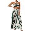 imageOYOANGLE Womens 2 Piece Outfits Graphic Print Knitted Crop Halter Top and Wide Leg Pants SetDark Green