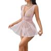 imageOYOANGLE Womens 2 Piece Polka Dots Lace Sheer Mesh V Neck Babydoll Teddy Lingerie SetPink