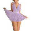 imageOYOANGLE Womens 2 Piece Polka Dots Lace Sheer Mesh V Neck Babydoll Teddy Lingerie SetPurple