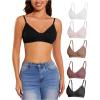 imageOYOANGLE Womens 5 Pieces Rib Knit Spaghetti Strap V Neck Wireless Bra Set Seamless Solid Plain No Padded BraletteBrown White