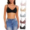 imageOYOANGLE Womens 5 Pieces Rib Knit Spaghetti Strap V Neck Wireless Bra Set Seamless Solid Plain No Padded BraletteMulticolor