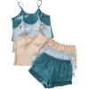 imageOYOANGLE Womens 6 Pieces Silk Satin Pajama Set Cami Top and Shorts Pjs Set Silky NightwearGreen Beige Blue