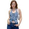 imageOYOANGLE Womens Button Front Denim Jacket Vest Sleeveless Vintage Halter Jean Crop Tank TopLight Blue