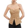 imageOYOANGLE Womens Button Front Split Hem Strapless Tube Top Elegant Workwear Tank TopsKhaki