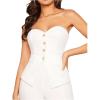 imageOYOANGLE Womens Button Front Split Hem Strapless Tube Top Elegant Workwear Tank TopsWhite