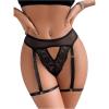 imageOYOANGLE Womens Cut Out Floral Lace Panties Mesh Sheer Lingerie Underwear with Garter BeltsBlack