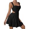 imageOYOANGLE Womens Cut Out Ruched Sleeveless Backless Ruffle Hem Short Cami Dress Black SBlack