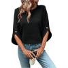 imageOYOANGLE Womens Dressy Casual Tops Swiss Dots Short Sleeve Chiffon Blouse Summer Work ShirtsBlack