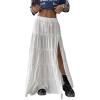 imageOYOANGLE Womens Elastic Waist Tie Front Tiered Ruffle Hem Long Maxi Skirt Y2K Split Thigh Flowy SkirtsWhite