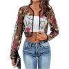 imageOYOANGLE Womens Floral Embroidered Open Front Crop Jackets Long Sleeve Mesh Summer Cardigan TopsBlack