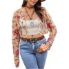 imageOYOANGLE Womens Floral Embroidered Open Front Crop Jackets Long Sleeve Mesh Summer Cardigan TopsKhaki