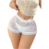 imageOYOANGLE Womens Floral Lace Sheer Elastic Waist Shorts Bow Knot See Through Y2k Boy Shorts PettipantsWhite