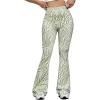 imageOYOANGLE Womens Floral Print High Waist Yoga Pants Wide Leg Pants Bell Bottom TrousersGreen and White