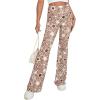 imageOYOANGLE Womens Floral Print High Waist Yoga Pants Wide Leg Pants Bell Bottom TrousersLight Brown
