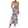 imageOYOANGLE Womens Floral Print Sleeveless Strapless Draped Backless Bodycon Summer Maxi Tube DressMulticolor