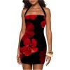 imageOYOANGLE Womens Floral Print Y2K Mini Dress Halter Neck Sleeveless Fitted Short DressesBlack Red