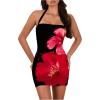 imageOYOANGLE Womens Floral Print Y2K Mini Dress Halter Neck Sleeveless Fitted Short DressesMulticolor