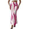 imageOYOANGLE Womens Graphic Printed Ruch Maxi Skirt High Waist Stretchy Bodycon SkirtsHot Pink