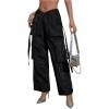 imageOYOANGLE Womens High Waist Flap Pocket Cargo Pants Fashion Y2K Streetwear Baggy TrousersBlack